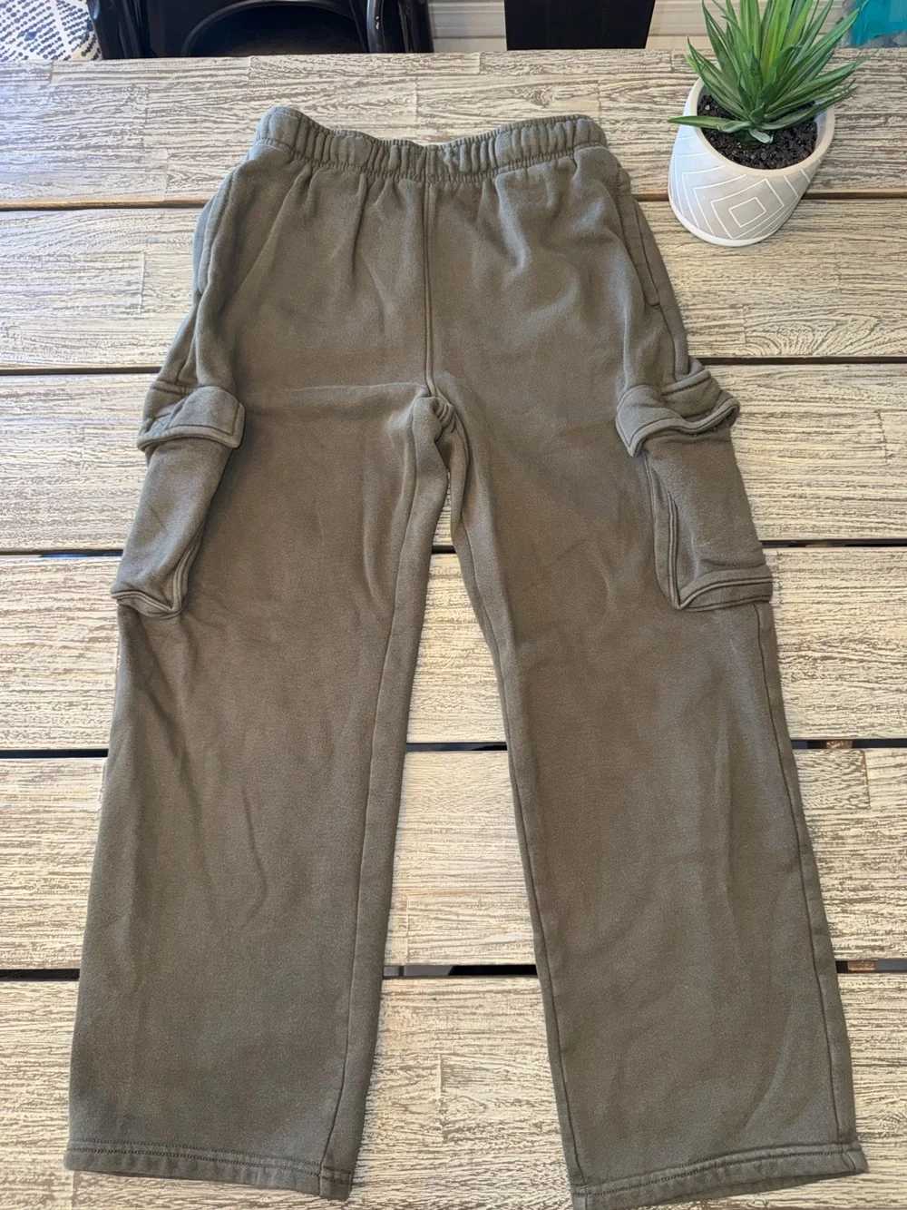 Boys Old Navy Baggy Cargo Fleece Pants - Olive Green, Sz 14-16